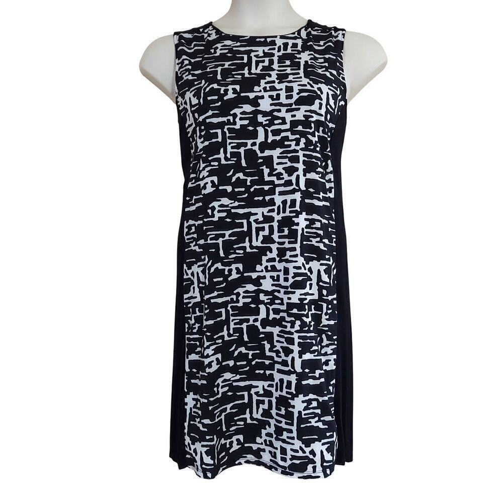 Peter Nygard Petite Colorblock Black Geometric Print Sleeveless Shift Dress